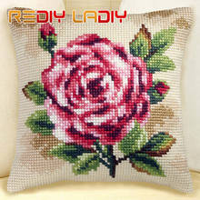 Cross Stitch Cushion Bouquet of Rose Chunky Yarn Cross-Stitch Kits Needlework Pre-Printed Canvas Pillow Home Decor Art & Crafts 2024 - buy cheap