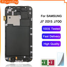 Супер Amoled для samsung Galaxy J7 2015 J700 ЖК-дисплей с сенсорным экраном дигитайзер сборка J700F J700M J700H J700FN ЖК с рамкой 2024 - купить недорого