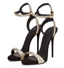 Summer New Fashion Sequins Buckle Strap Sandals Stiletto Heels 12 cm Sexy Party High Heel Dress Sandals Shoes Plus Size Cheap 2024 - buy cheap