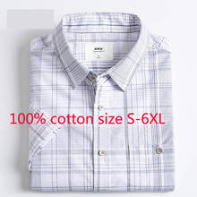 New Fashion High Quality Spring Summer Short Sleeve Men 100% Cotton Plaid Loose Casual Shirts Plus Size SMLXL2XL3XL4XL5XL6XL 2024 - buy cheap