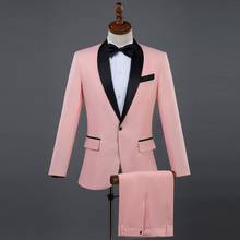 Trajes de boda rosa para hombres, blazer para graduación, trajes de boda ajustados a la moda, último abrigo, pantalones de diseño, ropa de novio y coro 2024 - compra barato