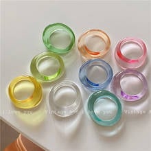 AOMU 2021 Korea Fashion Colorful Transparent Geometric Round Square Resin Rings for Women Candy Color Rings Jewely Gifts 2024 - buy cheap