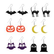 Halloween Acrylic Earrings for Women Girls Black Cat Half Moon Bat Ghost Dangle Earrings Mini Female Party Club Fashion Jewelry 2024 - buy cheap
