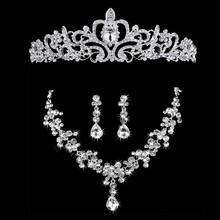 Conjunto de joyería de cristal de diamantes de imitación hecho a mano, collar, pendientes, Tiara, collar, diadema, VL, 3 piezas 2024 - compra barato