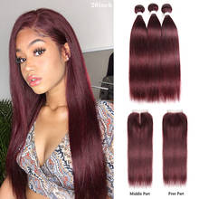 99J/Burgundy Human Hair Bundles With Closure 4x4 KEMY HAIR Brazilian Straight Red Color Hair Weave Bundles With Closure Non-Remy 2024 - buy cheap