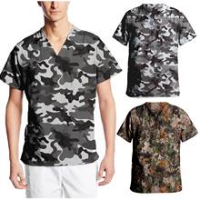 Hospital Laboratory Men Nursing Working Uniform T-shirts With Pocket Short Sleeve Camouflage Print V-Neck Scrubs Tops A50 2024 - buy cheap