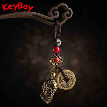 Brass Fighting Buddha Car Key Chains Pendants Vintage Handmade Woven Rope Five Emperors Coins Lanyard Keyrings Hangings Jewelry 2024 - buy cheap