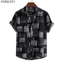 Camisa havaiana preta aloha masculina, camisa casual de manga curta para festa e férias, botão casual, praia, 2021 2024 - compre barato