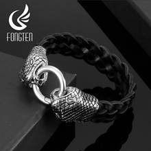 Fongten Viking Snake Leather Braided Rope Chain Men Bracelet High Quality Stainless Steel Charm Punk Male Fashion Jewelry 2024 - buy cheap