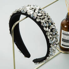 Diadema ancha de terciopelo para mujer, bandana con diamantes de imitación, flores de cristal, accesorios para el cabello 2024 - compra barato