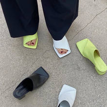 Sandalias de Punta abierta cuadrada para mujer, zapatos de tacón alto grueso, color verde, para verano 2024 - compra barato