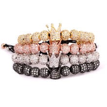 High Quality Luxury Men Women Jewelry Bracelet 8mm CZ Micro Pave Ball Crown Adjustable Beads Bracelet 2024 - buy cheap