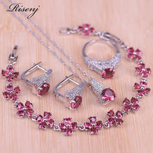 Risenj-conjunto de joias redondas rosa e vermelho, joias femininas, colar de anel e brincos de argola, joias da moda 2024 - compre barato