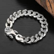 Pure 925 Sterling Silver Bracelet for Women Men Vintage Width 14mm Thai Silver Mantra Charms Leathe Bracelets & Bangles Jewelry 2024 - buy cheap