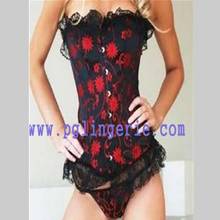 Corpete feminino bordado floral, preto, vermelho, erótico, espartilho, lingerie, top, renda, steampunk 2024 - compre barato