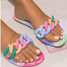 2021 Women Summer Fashion Chain Decoration Flat Flip Flops Comfortable Open Toe Slippers Beach Shoes Sandals Outdoor Slides#35 2024 - buy cheap