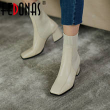 FEDONAS-Botines de piel auténtica para mujer, zapatos de tacón grueso con punta cuadrada, elegantes, informales, para fiesta 2024 - compra barato