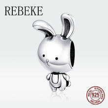 Jewelry wholesale 100% 925 sterling silver cute rabbit charm fit bangle bracelet beads for women jewelry pendant gift making 2024 - buy cheap