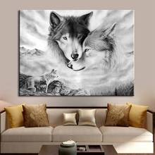 Preto e branco lobo amor nórdico cartaz da lona pintura da parede arte animais posters e impressões fotos de parede para sala estar decoração 2024 - compre barato