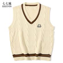 Sleeveless Vest Sweater Men Women Harajuku Bear Embroidered Knitted Street Vintage Japanese Pullover Knit V-neck Sweaters Couple 2024 - buy cheap