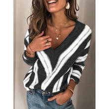 Novo suéter feminino de inverno de malha, pulôver casual com gola v, de manga longa slim 2024 - compre barato