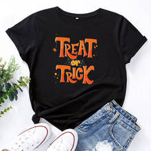 Women Summer Short Sleeve Cotton T Shirt Oversized Halloween Letters Print Casual O Neck Tee Top Camisetas Mujer 2024 - buy cheap