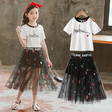 Conjunto de ropa para niños y niñas, camiseta con letras y Falda bordada negra, 10 y 12 trajes de princesa para fiesta de boda, 2 uds. 2024 - compra barato