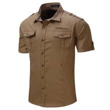 Camisa tática masculina de manga curta, camisa de algodão solta e respirável para caminhada, escalada e trilhas, roupas do exército 2024 - compre barato