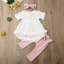 3Pcs Newborn Infant Baby Girl Clothes Lace Top T-Shirt Dress Pants Leggings 3Pcs Summer Outfit Set for 0-24M Baby Girls 2024 - купить недорого