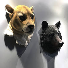 Colgante de pared con cabeza de animal de simulación de resina, decoración nórdica de cabeza de lobo, cabeza de león en la pared, decoración de pared, colgante de bar 2024 - compra barato