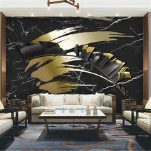 Papel tapiz Mural 3D personalizado, pintura decorativa de pared de fondo de mármol negro Noble, hoja de oro negro Tropical Nórdico 2024 - compra barato