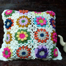Traditional manual crochet knitting pastoral wind color flower pillow car cushion Handmade sofa waist pillow back cushion 40*40C 2024 - buy cheap