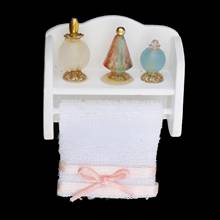 Suporte de toalha para casa de bonecas, suporte de toalha moderno para banheiro com 3 peças de modelos de perfume e móveis brancos em escala 1:12 2024 - compre barato