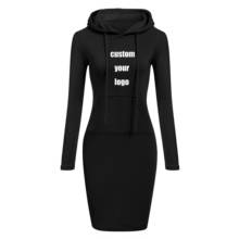 Custom Logo Women Hoodies Sweatshirts Long Sleeve Dress Vestidos Woman Clothing Hooded Drawstring Pocket Pullover Print Dresses 2024 - buy cheap