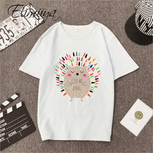 Женская футболка с короткими рукавами eliiiya, весенне-летняя рубашка большого размера с принтом ежика, рубашка для студента, Корейская волна 2024 - купить недорого