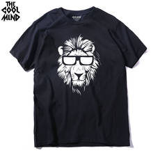 COOLMIND LI0211 Хлопковая мужская футболка с коротким рукавом и принтом льва, повседневная трикотажная Мужская футболка с круглым вырезом, мужские топы, футболки 2024 - купить недорого