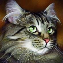 5D DIY Full Round Diamond Painting Grey Cat with Big Green eyes Cross Stitch Diamond Embroidery Mosaic Home Decoration 2024 - buy cheap