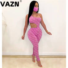 VAZN 2020 Top Quality Upsurge Group Mask Top Hollow Out Sexy Club One Off Shoulde Bodysuits Group Long Pants Women 3 Piece Set 2024 - buy cheap