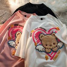 Camiseta con estampado de oso para hombre, Camiseta holgada Harajuku divertida, ropa de calle para pareja, camisetas coreanas de media manga de Hip-Hop a la moda para hombre 2024 - compra barato