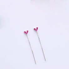 Simple Style Rose Red AAA Zircon Heart Tassels Long Drop Earrings  Charm Wedding Earrings for Women Fashion Jewelry 2024 - buy cheap