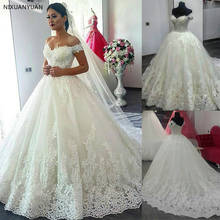 Fascinating Tulle Off-the-shoulder Neckline Ball Gown Wedding Dress with Lace Appliques Hot Sale Leaf Lace Bridal Dress 2024 - buy cheap