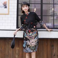 Modern Chinese Cheongsam Qipao Women Autumn Black Traditional Asian Dress Short Qi Pao Female Sexy Oriental Dress FF2560 2024 - buy cheap