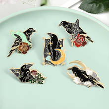 Broches de brinquedo em esmalte para amigos, alfinetes de desenho animado de pássaro preto, botões de emblema em forma de animal, joias de halloween para presente 2024 - compre barato