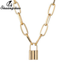 Shuangshuo Zinc Alloy Metal Necklace Lock Charm Necklaces link Chain Lock Necklaces Pendant Geometric Collar Femme Punk Jewelry 2024 - buy cheap