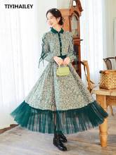 Tiyihailey-vestido longo de retalhos com estampa floral, frete grátis, primavera e outono, vestido boshow de malha de algodão, 2021 2024 - compre barato