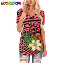 Camisa florida havaiana feminina, camiseta folgada com gola v, manga curta, casual, moda feminina, estampa polinésia, tamanhos grandes 2024 - compre barato