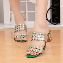 Sandálias femininas de verão, chinelos peep toe salto alto com cristais, sapatos casuais para mulheres wsh515 2024 - compre barato