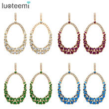 LUOTEEMI New Dazzling Bohemia Statement Big Oval Dangle Drop Earrings for Women Green CZ Crystal Jewelry & Accessories Christmas 2024 - buy cheap