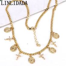 3Pcs, Gold Cross Virgin Mary Charms Necklace, Vintage Crystal Cross Choker Necklace, Fashion Curb Chain Charm Necklace 2024 - buy cheap
