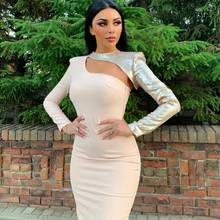 2020 New Fashion Women Long Dress Long Sleeve Patchwork Bodycon Cut out Party Dresses Chic Shining Sequins Dresses Black 2024 - buy cheap